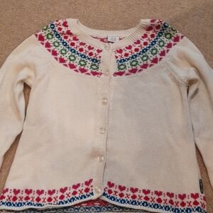 Cream Fair Isle Yoke Button-Front Sweater Cardigan Girls 8-10, Polarn O Pyret